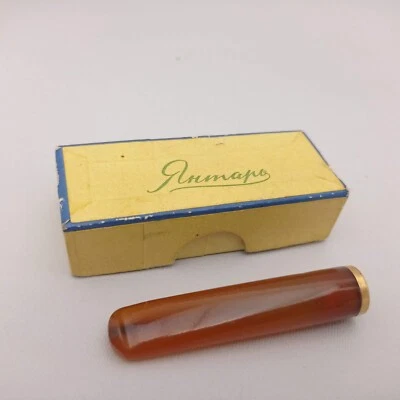 Natural Baltic  Amber Smoking Cigarette Holder Box Russian Vintage - Image 1 of 4