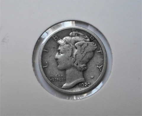 1920-s . Mercury Dime . VF+ . Very Fine+ . Original Old 10 Cents . VF+ Cover