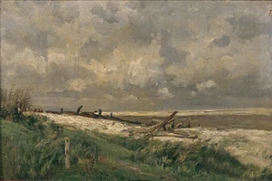 Oil painting carlos de haes - Dunas de Villerville cloudy weather landscape 36“ - Picture 1 of 1