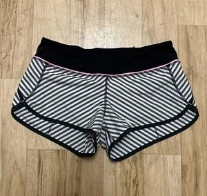 Vintage Lululemon Run Speed Short Classic Stripe Zipper Black/White/Pink Sz 6 - Picture 1 of 10