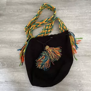Borsa Wayuu MULTICOLORE Cotone Fatta a Mano (Zaino Dalla Colombia) Usata Buona - Foto 1 di 3