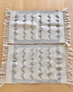 2 x Natural & Silver Metallic Indian Fringed Chevron Table Placemats John Lewis - Picture 1 of 5