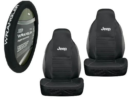 JEEP Deluxe Rugged Truck SUV Front Sideless Seat Covers & Steering Wheel Cover - Image 1 of 4