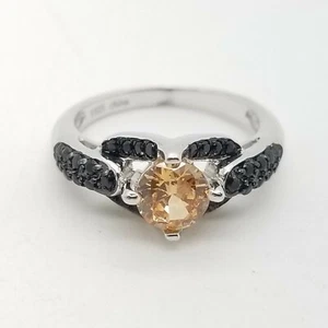 New 1 Sterling Silver Prong Set 6' Light Citrine Black Spinel Ring Size 6.5 - Picture 1 of 9