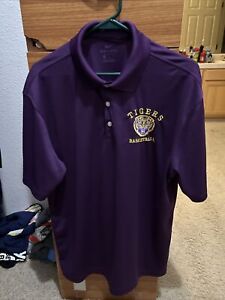 LSU Tigers Polo Shirt Mens Large Purple Short Sleeve Logo Nike Basketball
