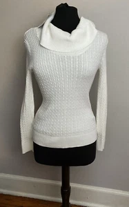 White sweater Jeanne Pierre cowl neck Cotton Small NWT Cable Knit - Picture 1 of 3