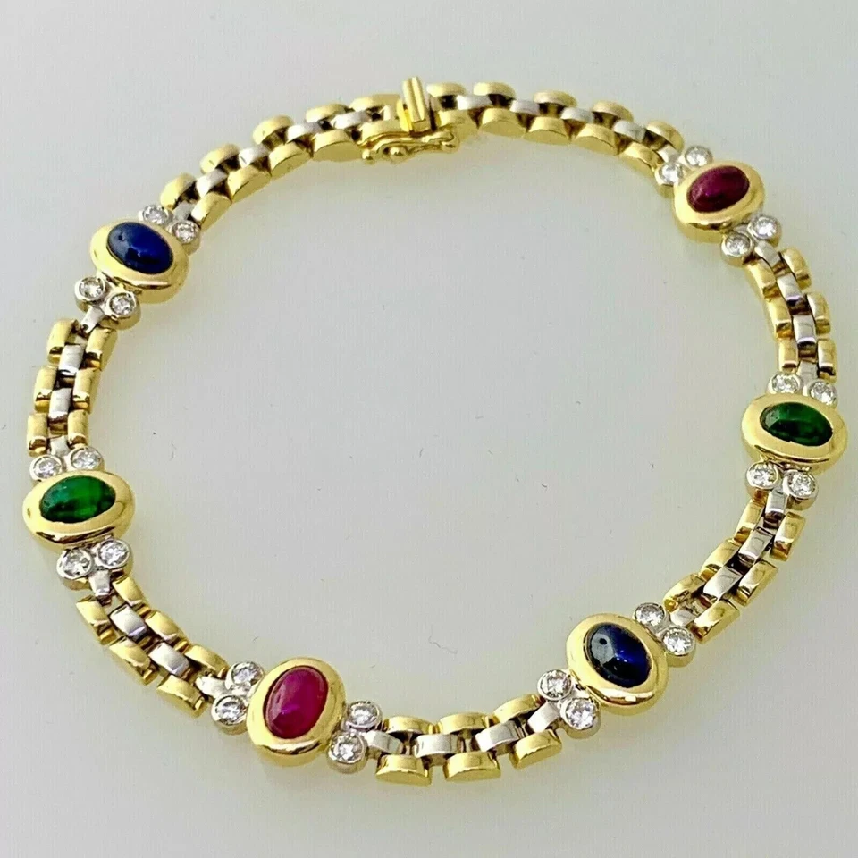 7Ct Oval Simulated Sapphire & Emerald Tennis Bracelet 14K Two Tone Gold Plated - Image 1 of 4