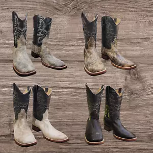 Square Toe Boots Genuine Cow Hair Leather Pull On+Leather Sole + 1/2 Rubber Sole - Picture 1 of 19