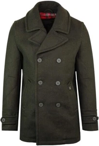 * SALE * MENS MENS LONDON TRENCH PEACOAT WOOL MIX JACKET DOYLE KHAKI SIZE XL - Picture 1 of 2