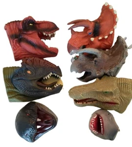 Lot of 7 Dinosaur Animal Hand Puppets Soft Rubber - Picture 1 of 4
