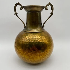 Large Vintage Hammered Brass Vase Ornate Handles Vessel India 12” Tall - Picture 1 of 11