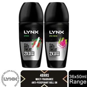Lynx Africa, Epic Fresh or Sunset Fresh Anti-Perspirant Roll On 50ml, 36 Pack - Picture 1 of 31