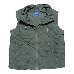 Polo Ralph Lauren Youth Quilted Puffer Vest Small Full Zip Olive Green EUC - Picture 1 of 5