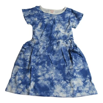 Cat & Jack Girls Size XS 4/5 Short Sleeve Fit & Flare Dress Tie Dye Blue - Image 1 of 4
