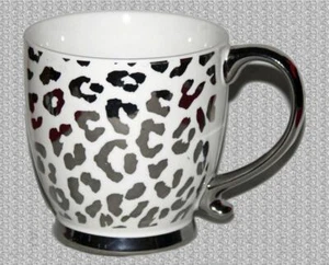 Gibson Leopard Print Silver Electroplated Footed Scroll Handle 16.7 Oz Mug NWT - Picture 1 of 1