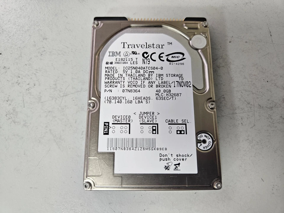 IC25N040ATCS04 IBM Hitachi 40GB IDE PATA 2.5" Laptop Hard Disk Drive HDD 4200rpm - Image 1 of 1