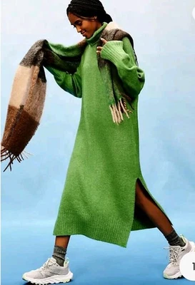 Anthropologie Daily Practice Turtleneck Knit Sweater Cocoon Dress Green SZ Large - Image 1 of 4