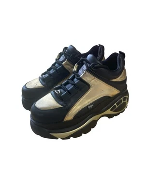 Buffalo London Leather Chunky Black Gold Platform Sneaker Size 42 US 10.5 Y2K - Image 1 of 4