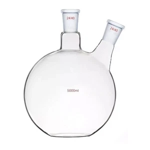 5000ml 24/40 2-Neck Flat Bottom Glass Flask 5L Three With Stopper 2pc Free Ship - Picture 1 of 7