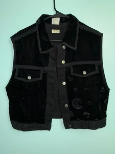 Vintage Mitchie's Matchings Black Denim & Velvet Vest Womens  - L - Picture 1 of 2
