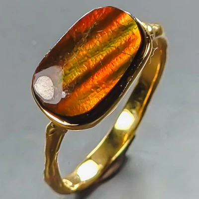 Handmade 6 ct+ Natural Ammolite Ring 925 Sterling Silver Size 8 /R441555 - Image 1 of 4