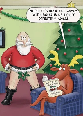 PAPERLINK Santa Christmas Card Deck The Halls Rude Humour Joke Funny Open Male Female