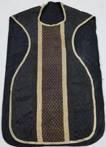 Antique Brocade Damask Church Vestment Chasuble with Metallic Fringe 106x68cm - Foto 1 di 11