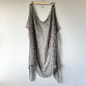 Sheer Leopard Rectangle Head Scarf Wrap Shawl Brown Swim Cover Rave Festival Y2K - Picture 1 of 8