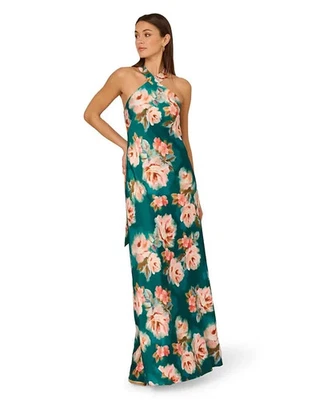 Vestido halter floral sin mangas Adrianna para mujer - verde azulado múltiple - 12 - dañado Foto 1 de 4