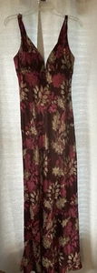 Vintage Carmen Marc Valvo Gown Silk Lined Burgundy Fuchsia Gold Floral - Sz 8 - Picture 1 of 5