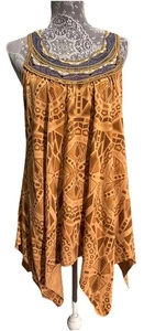 ANTHROPOLOGIE LANGUAGE LA Brauntöne Taschentuchsaum gold bestickt Top Large - Bild 1 von 6
