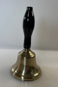 Brass School Bell Black Wooden Handle 6.5” High 3.5” Diameter Vtg - Picture 1 of 2