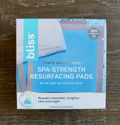 BLISS Thats Incredipeel Spa-Strength Resurfacing Pads~10% Glycolic Acid~15ct~NEW - Image 1 of 4
