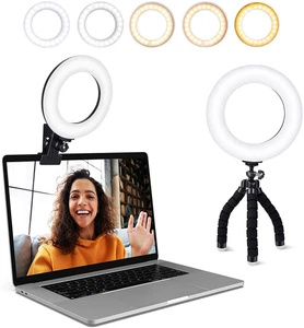 Video Conference Lighting Kit, Ring Light Clip on Laptop Monitor with 5 Dimmable - Picture 1 of 6