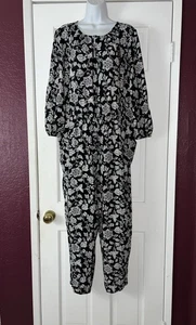 Old Navy Women’s Jumpsuit XL Waist Defined Keyhole Black Floral - Picture 1 of 10
