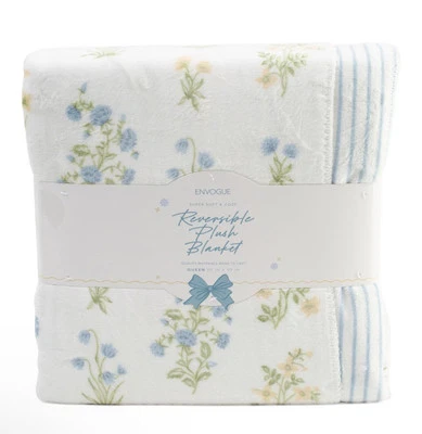 Envogue Blue Ditsy Floral Reversible Blanket QUEEN 90x90 Farmhouse Cottage NEW - Image 1 of 4