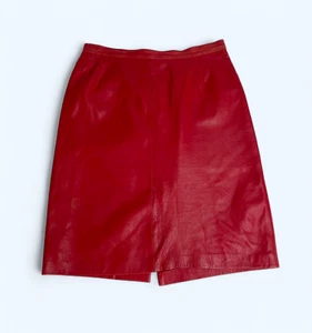 Gonna italiana sexy coquette rossa 100% vera pelle taglia UK 12 US 8 - Foto 1 di 11