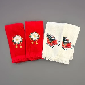 4 toallas de mano de Navidad de colección para habitación de polvo bordadas trineo de pascua - Imagen 1 de 10