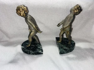 Antikes französisches Bronze Cherub Paar Marmorsockel aus dem 19. Jahrhundert Made in Paris France - Bild 1 von 20