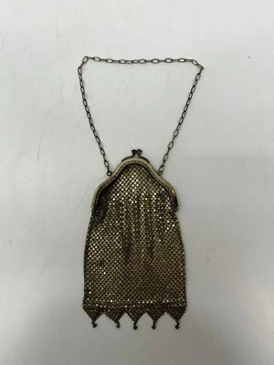 复古无标记金属网眼钱包晚装手提包 Flapper 艺术装饰蓝色石扣 — 第 1/4 张图片