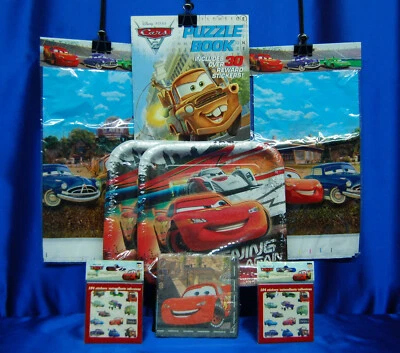 Cars McQueen Party Set # 8 Stickers Napkins Tablecovers Plates Puzzle book  - Image 1 of 4