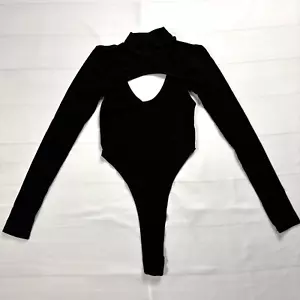 Elodie Bodysuit Womens XS Black Mock Neck Long Sleeve Cut Out High Thigh - Picture 1 of 5