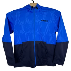 AND1 Hoodie Men's Medium Blue Full Zip Jacket Vintage Sweatshirt Hooded Vintage - Picture 1 of 14