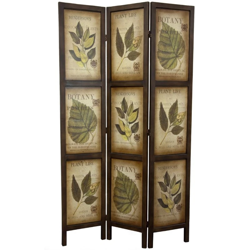 Oriental Furniture 71 X 42 Double Sided Botanic Printed 3 Panel Room Divider