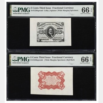5 Cent Spencer Clark Third Issue Fractional Currency PMG 66 EPQ FR 1236 Specimen - Image 1 of 4