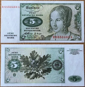 💥💎 5 Deutsche Mark vom 2.Januar 1960 ➰ DM Schein Bundesbank B 8853460 A 💎💥 - Bild 1 von 3
