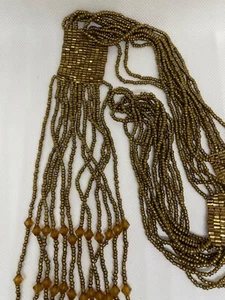 NEW Gorgeous All Gold Beaded Tassel Necklace 8" Drop - Picture 1 of 2