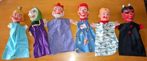 6 Kasperl-Theater-Figuren, 60er Jahre,Teufel/König/Hexe/Kasper/Gretel/Prinzessin - Bild 1 von 3