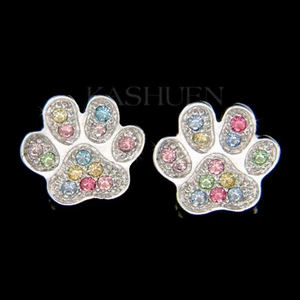Regenbogen Pfotenabdruck mit Swarovski Kristall Hund Kätzchen Ohrringe Xmas - Bild 1 von 1