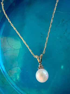 "Precioso collar colgante vintage de perlas y diamantes de oro de 18 quilates 763VI 20"" cadena Gucci" Foto 1 de 4